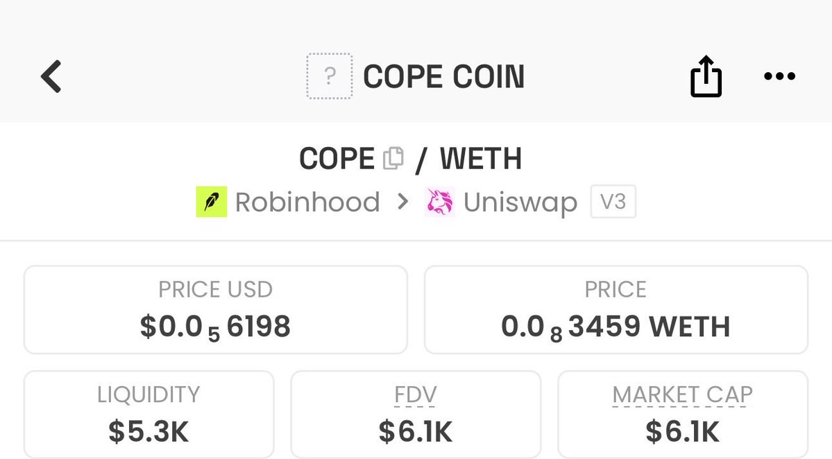 Son_ofzeus1's tweet photo. Took a gamble here a lot of people will soon $cope for not bridging to Robinhood . 

0x923D6A61AdC3b1b86c1e36a7028DF0dD2C54CD62 https://t.co/aXNmcVqbjj