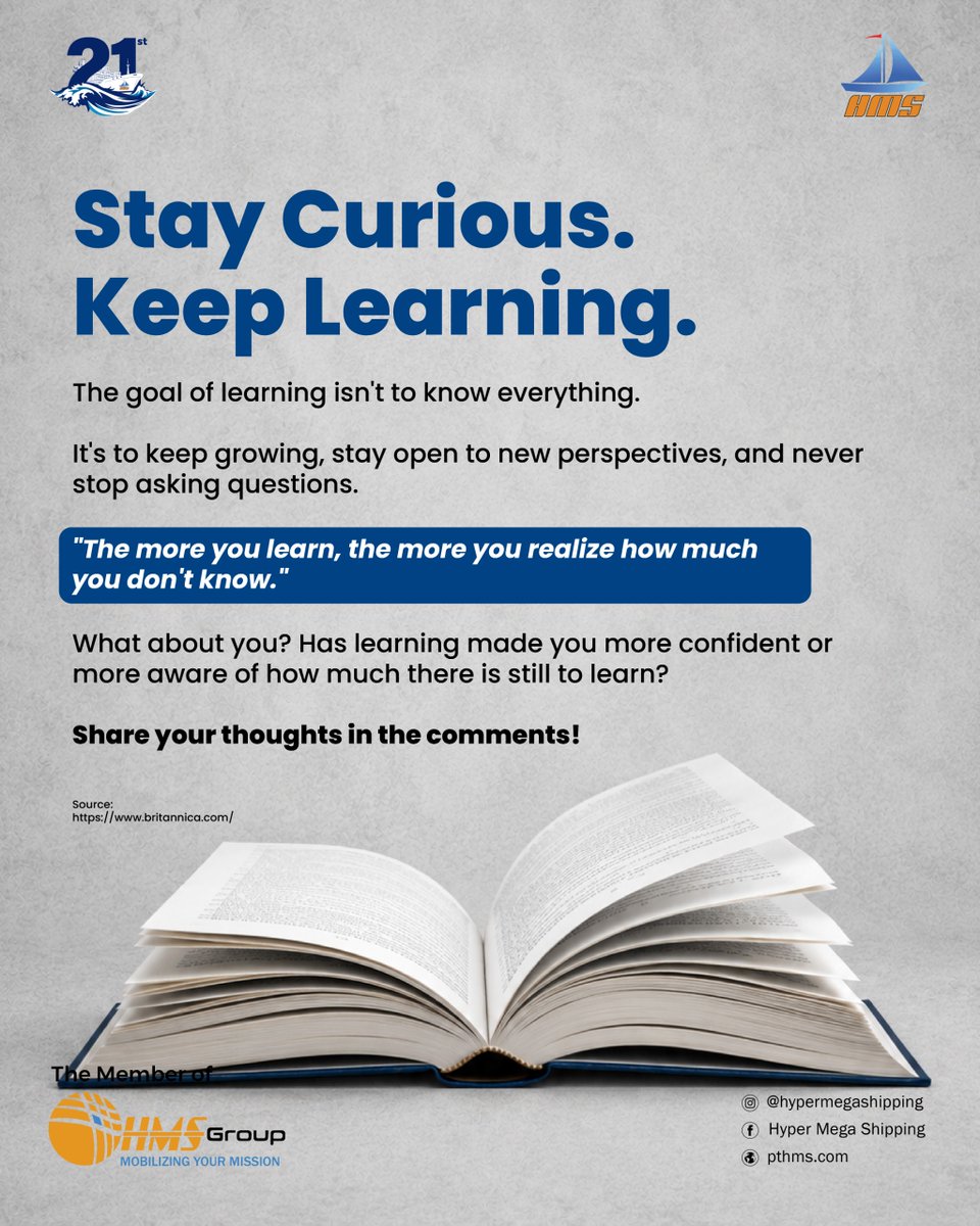 hypermegaship's tweet photo. The more you learn, the more you realize how much there is still to discover. Curiosity isn't a sign of knowing less, it's a sign that you're growing. 📚💡

#KnowledgeParadox #KeepLearning #HMSInfo https://t.co/7JU5EBhvqo