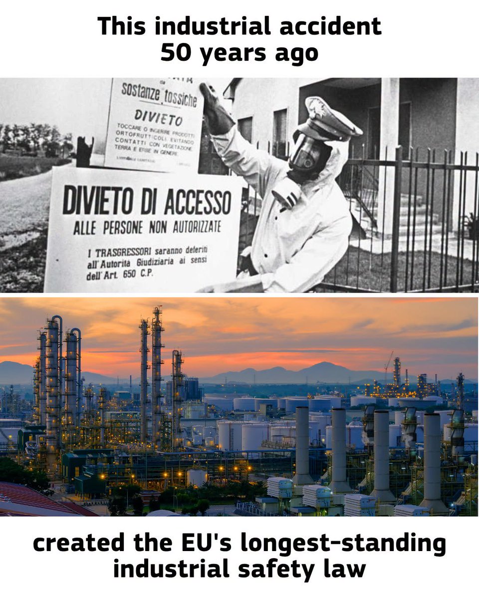 EU_ENV's tweet photo. 📍 🇮🇹 Seveso, Italy | 10.07.1976

A chemical plant explosion released a toxic cloud into the air, affecting thousands of people.

Today, on its 50th anniversary, we look back at how this birthed the 🇪🇺 longest-standing industrial safety framework 👉 https://t.co/CY5f3D0ztM https://t.co/esEuoaoNYo