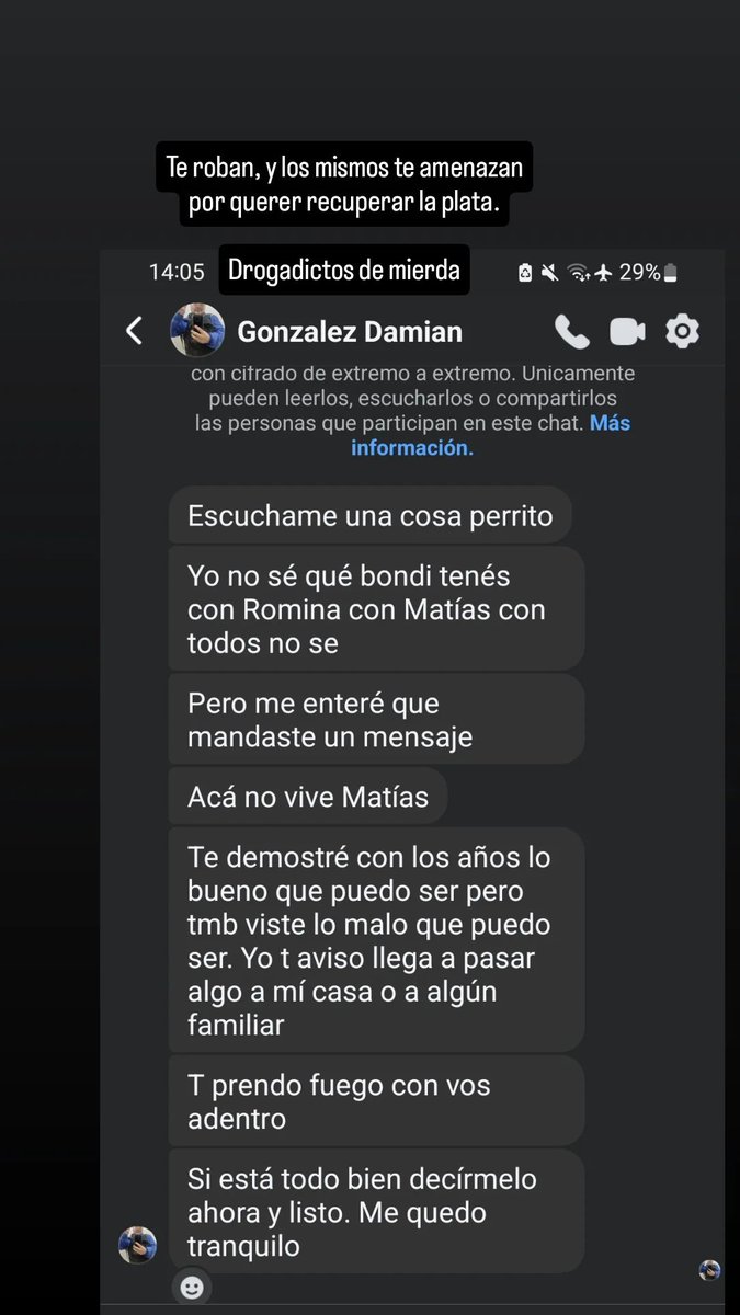 ZineTiC_LDM's tweet photo. @LuisGasulla Aca me amenaza un drogadicto defendiendo a su hermano chorro que me robo, 
Lo unico que quiero es que me devuelvan la plata. Las denuncias en la provincia de Buenos aires no sirven para NADA. viven en Av villegas 1058, a 2 cuadras de la plaza del cañon en lomas del mirador. https://t.co/I1KrbYonZ2