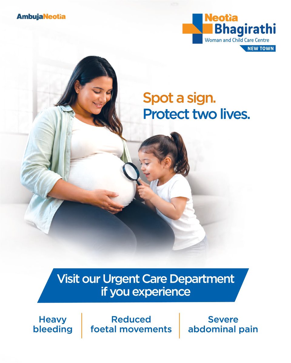 BNWCCC's tweet photo. Every little kick is a promise of tomorrow. Recognise the signs early to safeguard your world. Trust Neotia Bhagirathi Woman and Child Care Centre, New Town for expert urgent care when it matters most.
#NeotiaBhagirathi #NewTown #AmbujaNeotia #AnteNatal #UrgentCare https://t.co/8GFG80ufOW