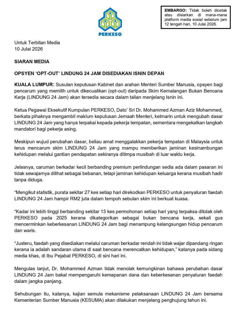 faridaffy's tweet photo. Start Isnin depan kalau sesiapa nak opt-out LINDUNG 24 https://t.co/vdqlRzqMS0