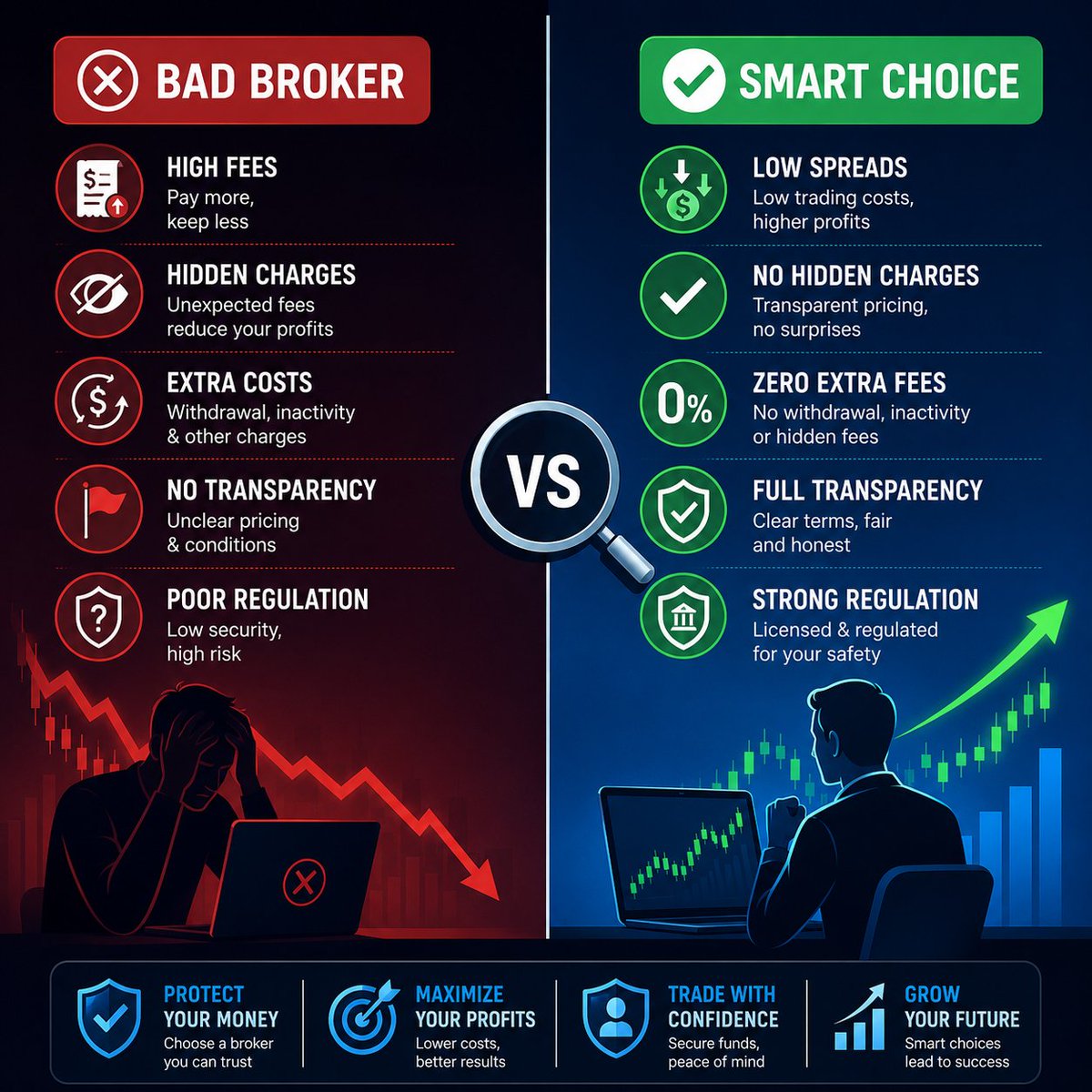 CompareBroker1's tweet photo. Bad broker: high fees, hidden charges, poor regulation.
Smart choice: low spreads, full transparency, strong regulation.
The broker you pick decides how much you keep.
Compare 100+ regulated brokers free 👉 https://t.co/JYMmgx95Lu
#Forex #Trading #Crypto #BrokerComparison https://t.co/qcqy3bo7HI