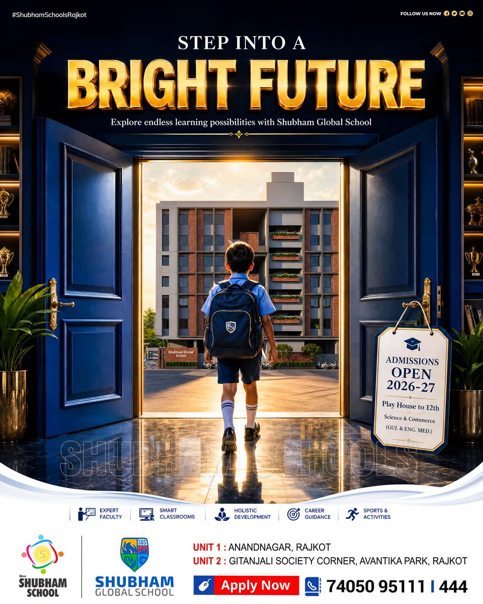RajkotShree's tweet photo. 🎓 𝗦𝗧𝗘𝗣 𝗜𝗡𝗧𝗢 𝗔 𝗕𝗥𝗜𝗚𝗛𝗧 𝗙𝗨𝗧𝗨𝗥𝗘!
#AdmissionsOpen2026 #ShubhamSchool #ShubhamGlobalSchool #RajkotSchools #BestSchoolInRajkot #PlayHouseTo12th #ScienceCommerce #GujaratiMedium #EnglishMedium #QualityEducation #FutureStartsHere #SchoolAdmission #EducationMatt https://t.co/2Qsq3GmhPS