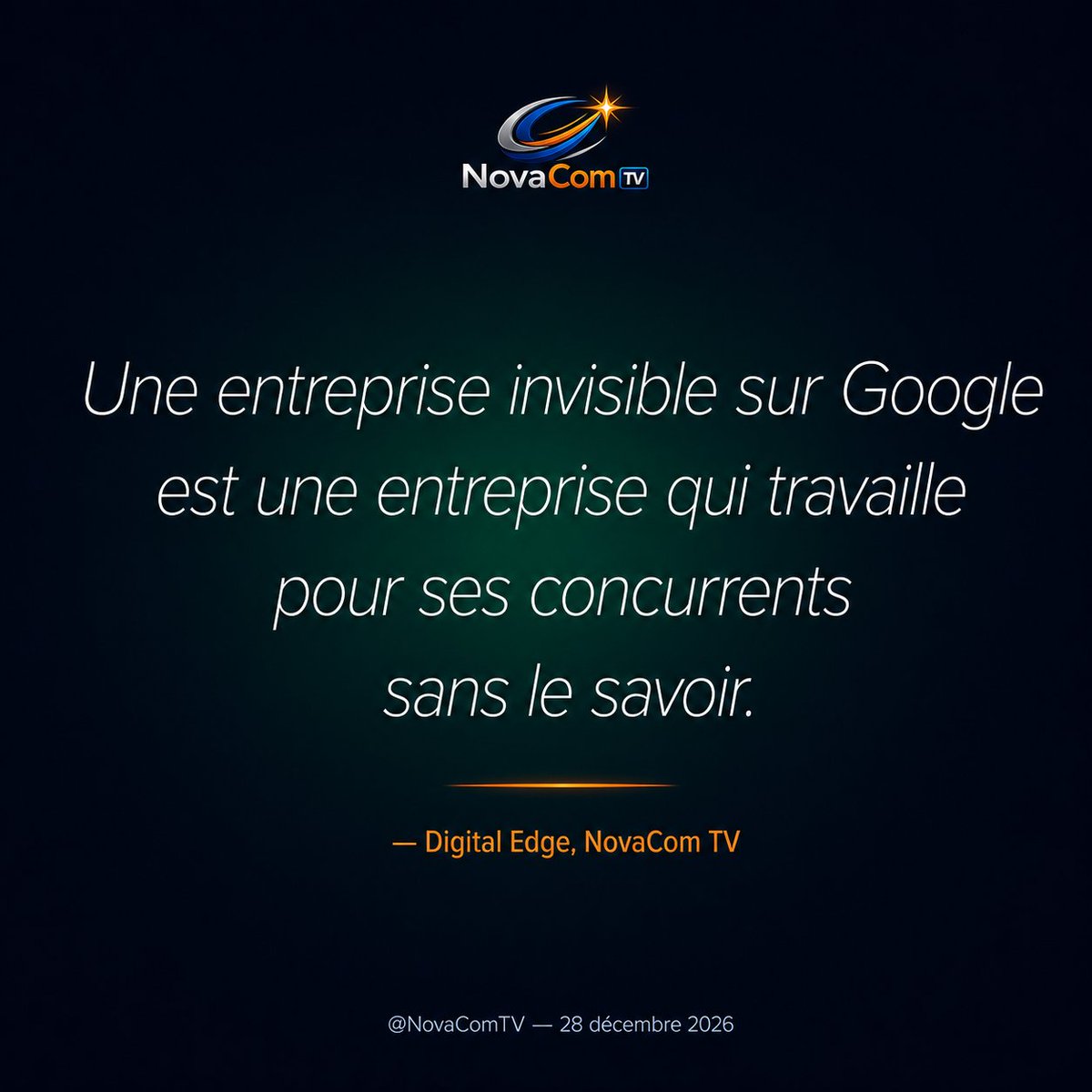 NovaComtv's tweet photo. 💻 La citation du vendredi.
📅 Digital Edge — NovaCom TV
Lancement : 28 décembre 2026
#DigitalEdge #NovaComTV #Togo #Citation #VisibilitéDigitale #Business #Entrepreneuriat https://t.co/8XEW2rR5gg