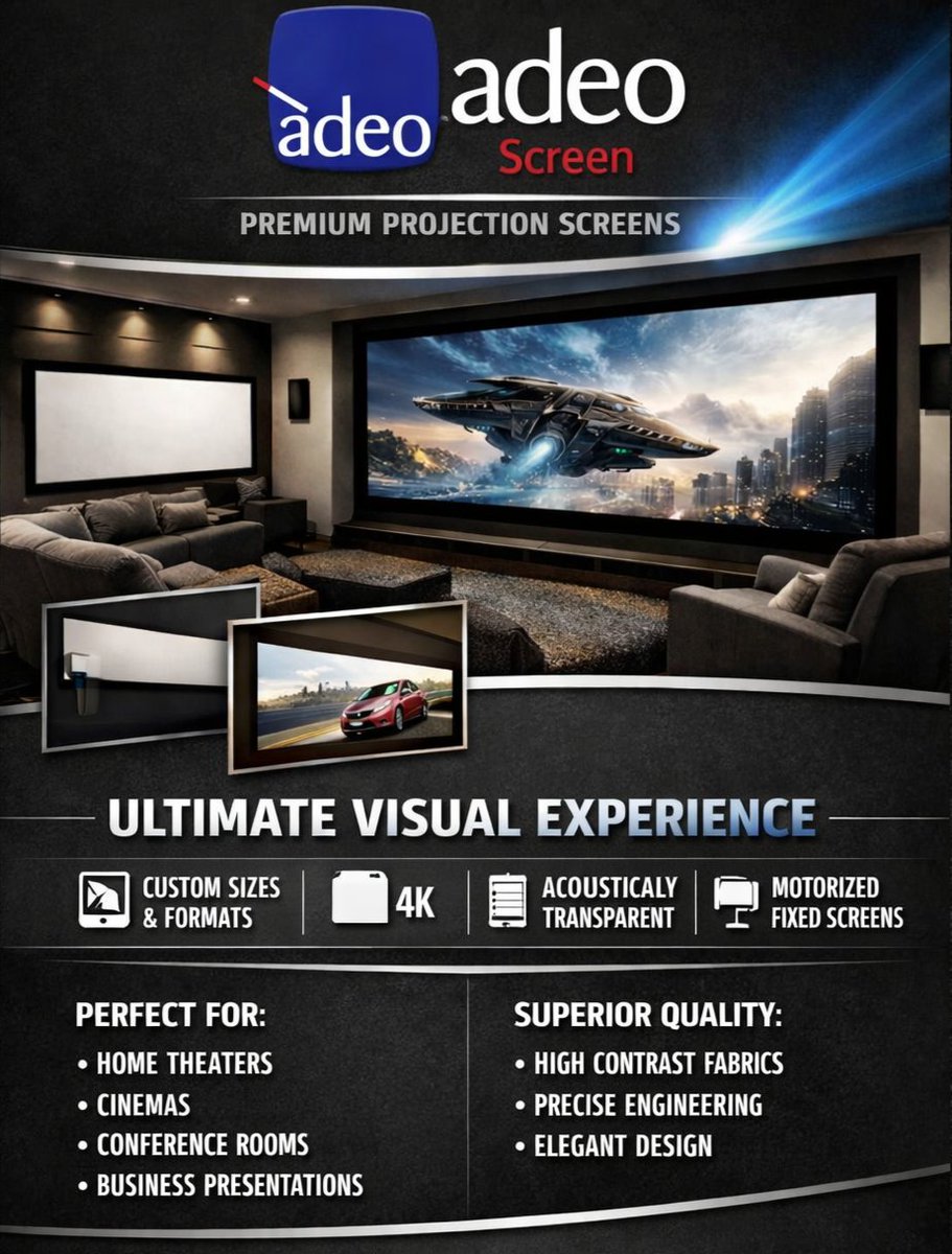 kiraninfosys's tweet photo. A great projector deserves a great screen. 🎥✨ Adeo Projection Screens deliver sharp visuals, vibrant colors, and an immersive viewing experience—perfect for boardrooms, classrooms, auditoriums, home theaters, and events. https://t.co/cJ5cbvDtAc #Adeo #ProjectionScreens https://t.co/OWL0FiDWBW