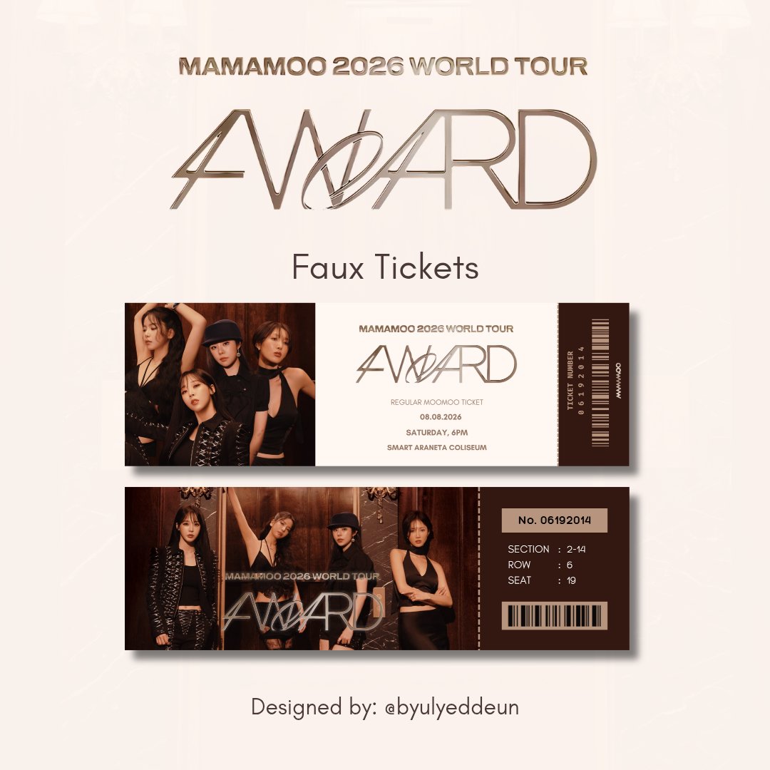 byulyeddeun's tweet photo. 𝗠𝗔𝗠𝗔𝗠𝗢𝗢 𝟰𝗪𝗔𝗥𝗗 𝗙𝗮𝘂𝘅 𝗧𝗶𝗰𝗸𝗲𝘁 𝗙𝗿𝗲𝗲𝗯𝗶𝗲

I will be giving them away before the con. See you Moos! 👋

• Time and Loc: TBA
• You can choose the design upon receiving 
• Front print only
• Limited copies (1:1 only)

#4WARDinManila #MamamooPH https://t.co/TNzxCTb4Ph