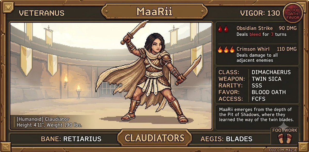 MaaRii74sd's tweet photo. MaaRii has entered the Colosseum. SSS Rarity, ready for whatever comes next ๐๏ธโก
โDon't just sit there watching, grab the prompt from the quoted tweet and drop your gladiator in the replies. Letโs see what youโve got
@ClaudiatorsNFT #Claudiators https://t.co/lO0diboUUJ