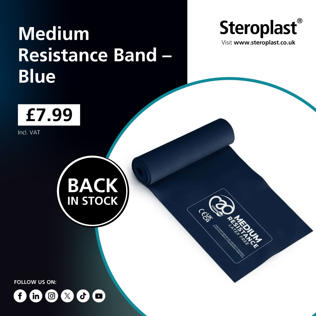 Steroplast's tweet photo. Back in stock: Our Medium Resistance Band – Blue is latex-free, portable, and ideal for strength training, stretching, and rehab exercises.

Shop now while stocks last: https://t.co/MUV6vYWLrH https://t.co/Mec1CG9WR9