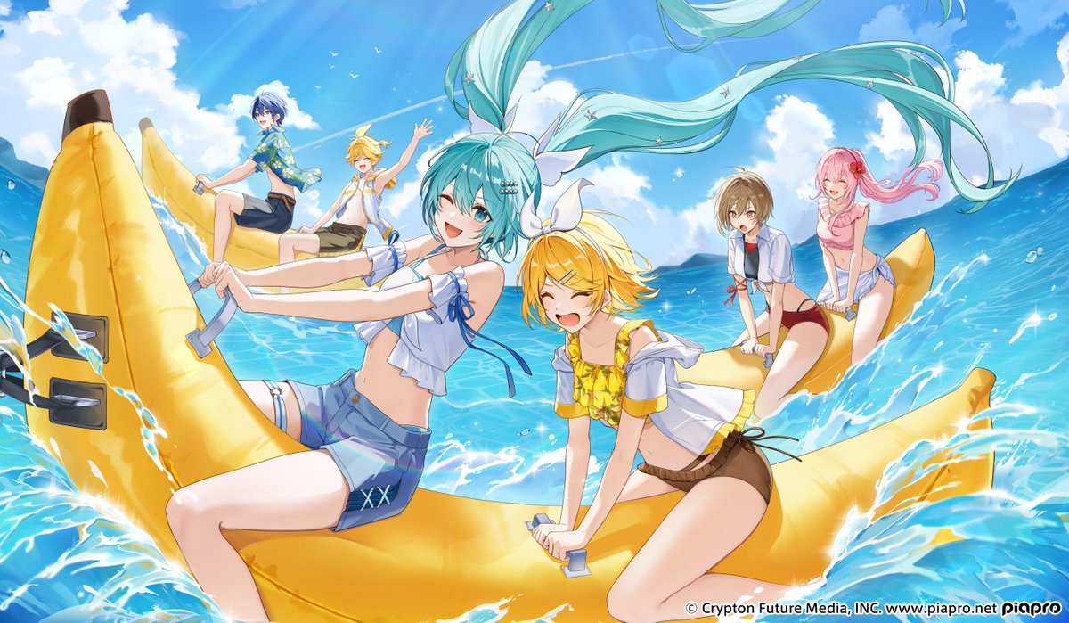 miyanami_3's tweet photo. 【お仕事】
『初音ミク ロジックペイントS+』
有料追加コンテンツ「トロピカルバカンス」にて
ミクさん、リンちゃん、レンくん、ルカさん、MEIKOさん、KAITOさんの6名を描かせていただきました～！🏖️🫧
紹介ページはリプ欄にて！
よろしくお願いいたします！

#ミクロジSプラス https://t.co/bBJsQAfJYw