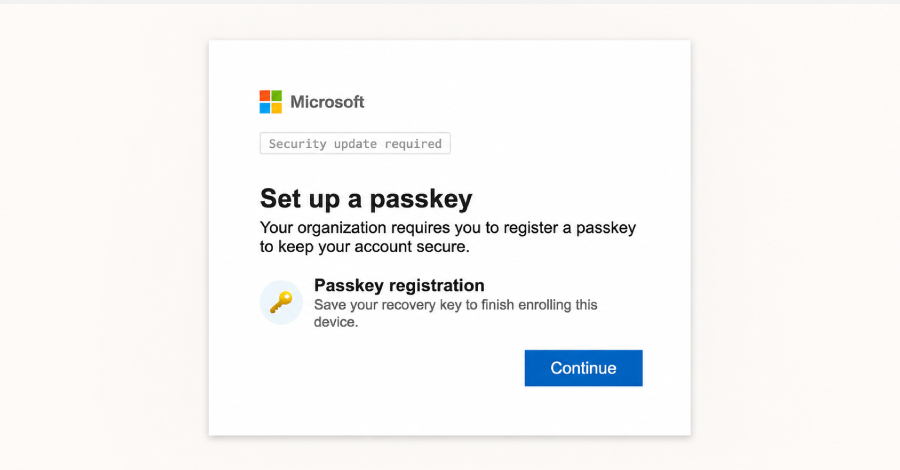 TheHackersNews's tweet photo. 🚨 Hackers are using fake #Microsoft Entra passkey pages to target Microsoft 365 accounts.

The vishing campaign steals credentials and MFA responses, then attempts to register attacker-controlled passkeys while adapting to prompts in real time.

Read how the attack works: https://t.co/Fau7qSUemw
