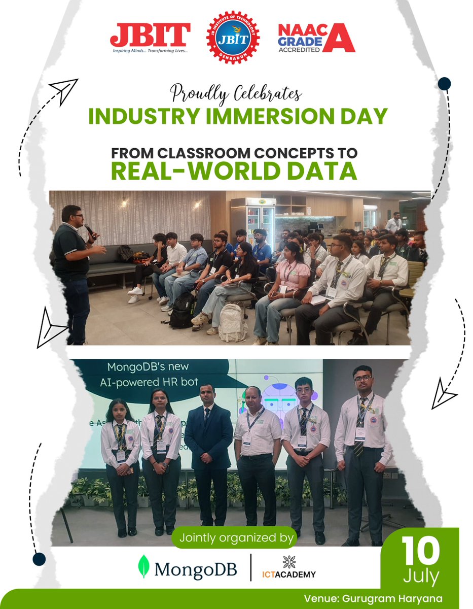 Jbit_doon's tweet photo. The Industry Immersion Day at Gurugram was enriched by the presence and guidance of eminent leaders from MongoDB and ICT Academy. https://t.co/9PsK5Q8QFf