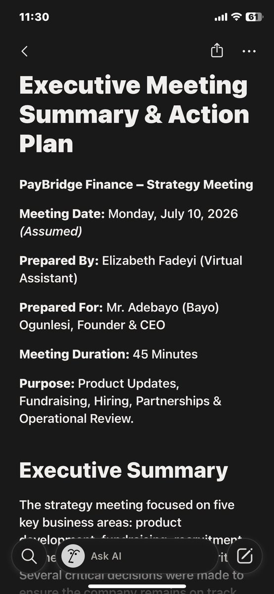 YourTrustedVA's tweet photo. ✅ Week 5 of the NTTS Virtual Assistant Track. I turned a 45-minute strategy meeting into a clear Meeting Summary &amp; Action Plan with key decisions, action items, owners, deadlines, blockers, and recommendations. 
#NTTS #MicroTechafrica #VirtualAssistant https://t.co/roGOw9jZPY