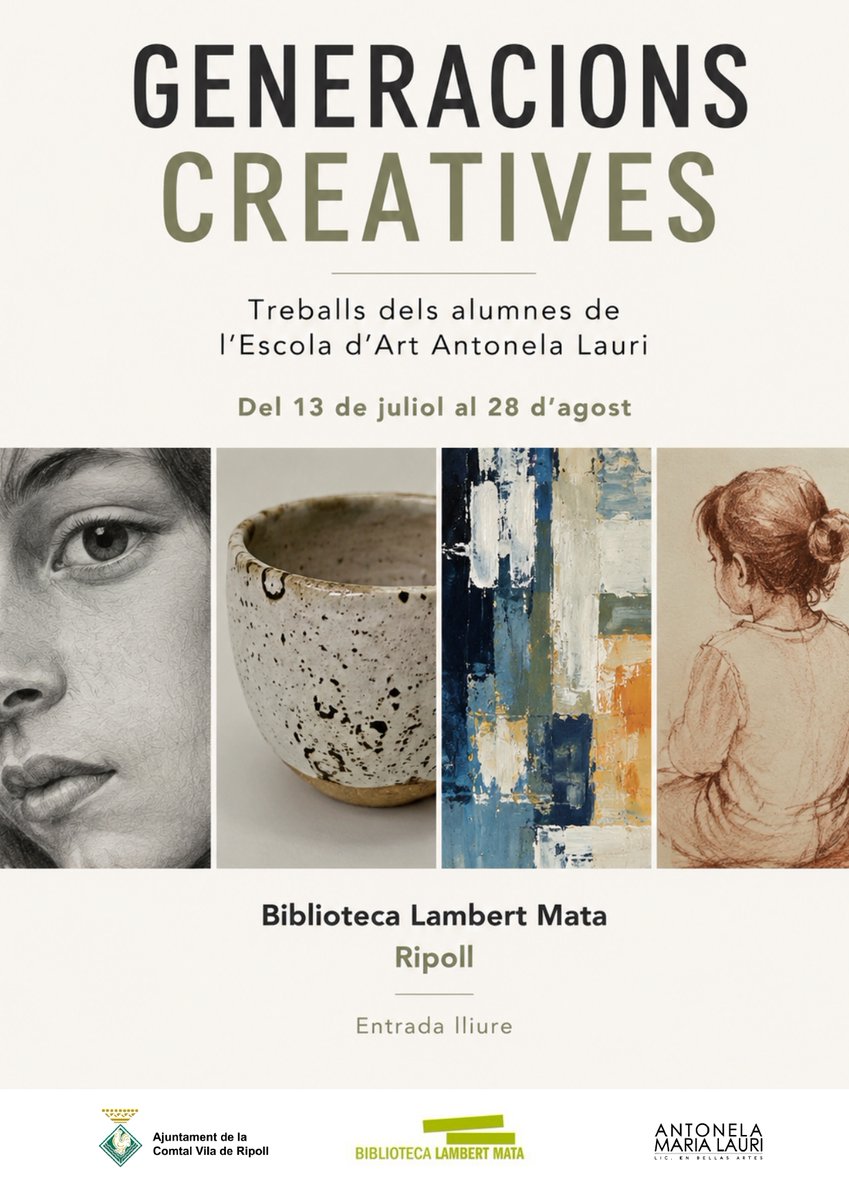 Aj_Ripoll's tweet photo. 🧑‍🎨 Inauguració de l’exposició de treballs dels alumnes del taller d’art d’Antonela M. Lauri: "Generacions creatives".

🗓️ Dilluns, 13 de juliol.
🕒 17.30 h.
📍 Biblioteca Lambert Mata de #Ripoll, on es podran veure les obres exposades fins al 28 d'agost.

@BiblioRipoll https://t.co/ESGlEuibSs