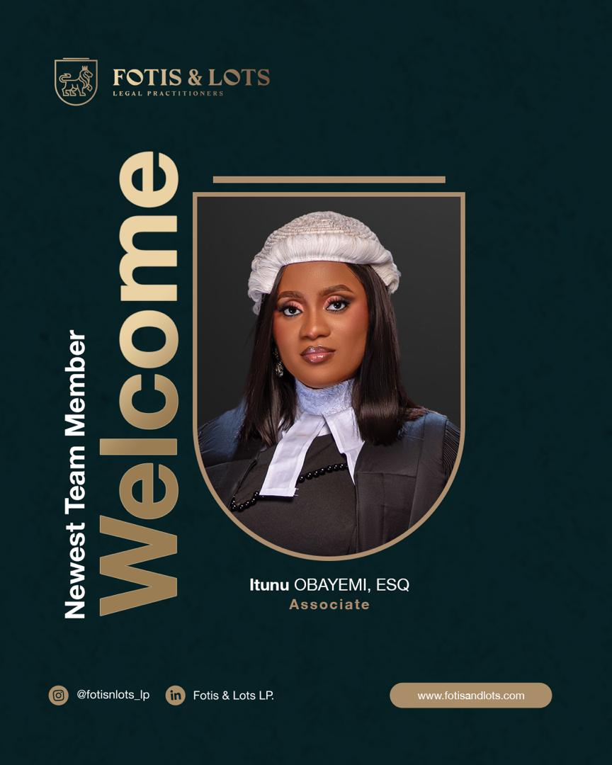 fotisnlotslp's tweet photo. We welcome our newest associate to our team at Fotis &amp; Lots Legal Practitioners. 

We pray you enjoy remarkable successes and renewed strength and impact.

Together we will raise the standard, and raise the bar. ⚖️

#NigerianLaw #LegalPractitioners #FotisAndLotsLegalPractitioners https://t.co/PN52yxfSS4