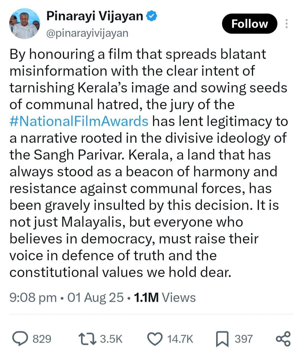 BefittingFacts's tweet photo. Former CM Pinarayi Vijayan had called 'The Kerala Story' film - Sangh propaganda.

Now, a Malayali MBBS student Savariya Basanth was killed by her classmate Sadarul Anam, after she refused to convert to Islam.

No condemnation from Former CPI (M) or present Congress CM. https://t.co/UeNSsJmOnW
