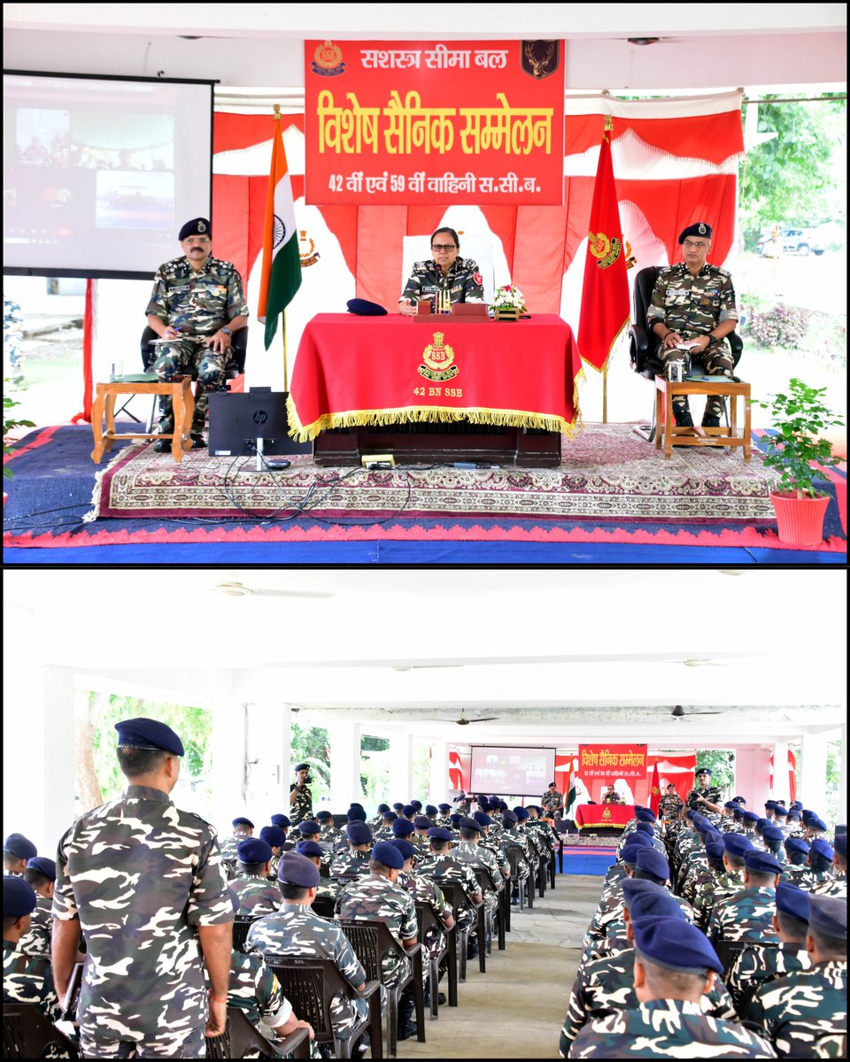 59bnssb_india's tweet photo. #ADGSSB श्रीमती रेखा लोहानी, भा.पु.से. ने 59वीं एवं @42bnssb_INDIA का भ्रमण किया। #सैनिक_सम्मेलन में सीमा प्रबंधन, शारीरिक दक्षता, योग, साइबर सुरक्षा, मित्र प्रणाली, मानसिक स्वास्थ्य एवं प्रशिक्षण संबंधी महत्वपूर्ण दिशा-निर्देश प्रदान किए।
#ADGSSBOnTour #SSB #BorderSpine59 https://t.co/k9Zd49d9wI