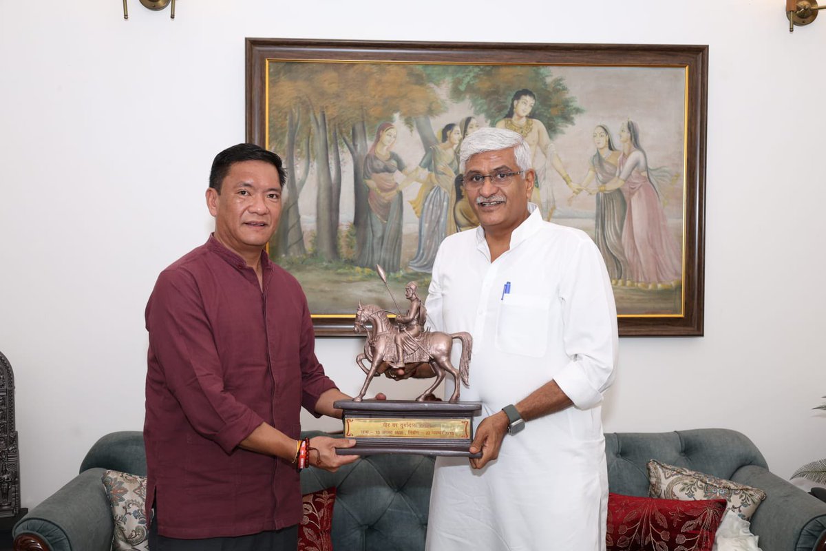 PemaKhanduBJP's tweet photo. Met Hon Union Minister for Tourism &amp; Culture, Shri Gajendra Singh Shekhawat ji, discussed on promoting adventure tourism and also hosting the upcoming International Tourism Mart (ITM) in Arunachal Pradesh. https://t.co/mrryrYjDen