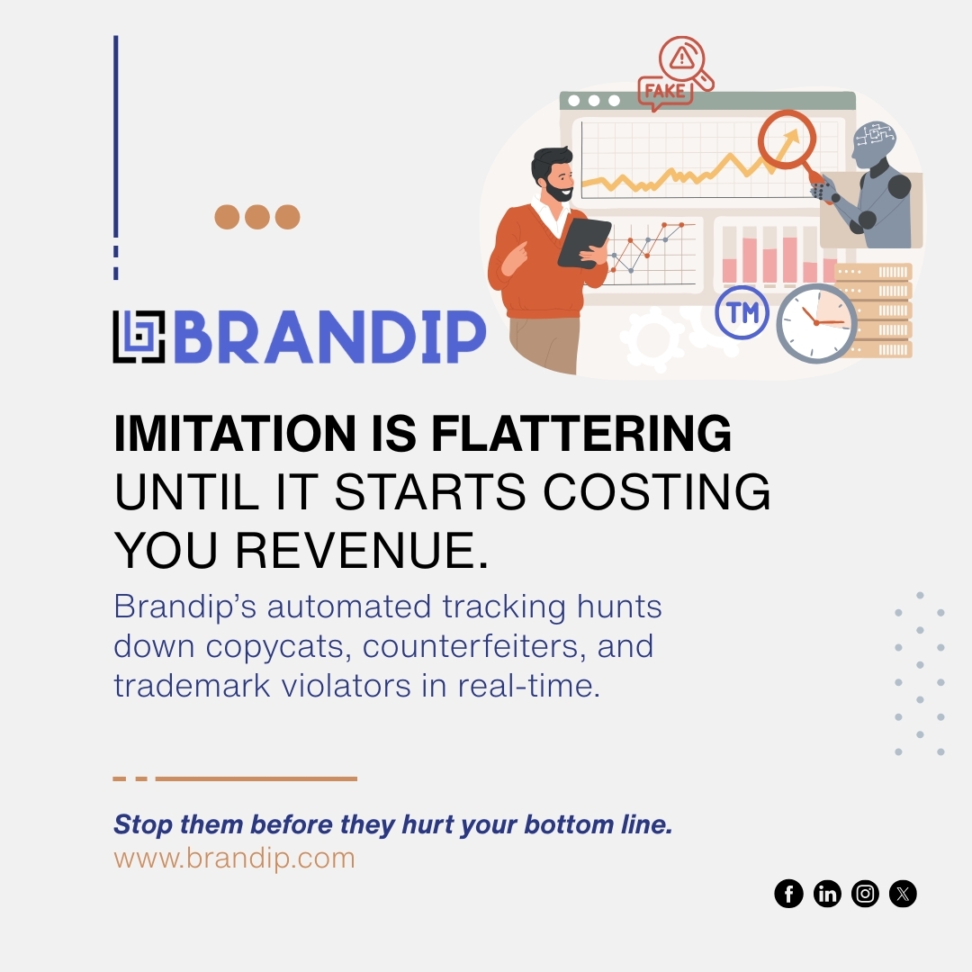 DigitalBrandip's tweet photo. Imitation isn't flattering when it costs you revenue.

BrandIP helps monitor for:
🔍 Copycats
🛡️ Trademark issues
⚡ Brand misuse
Protect your brand.
👉 https://t.co/BHr112lT53
#BrandIP #Trademark #BrandProtection #IP https://t.co/uD01cSEnky
