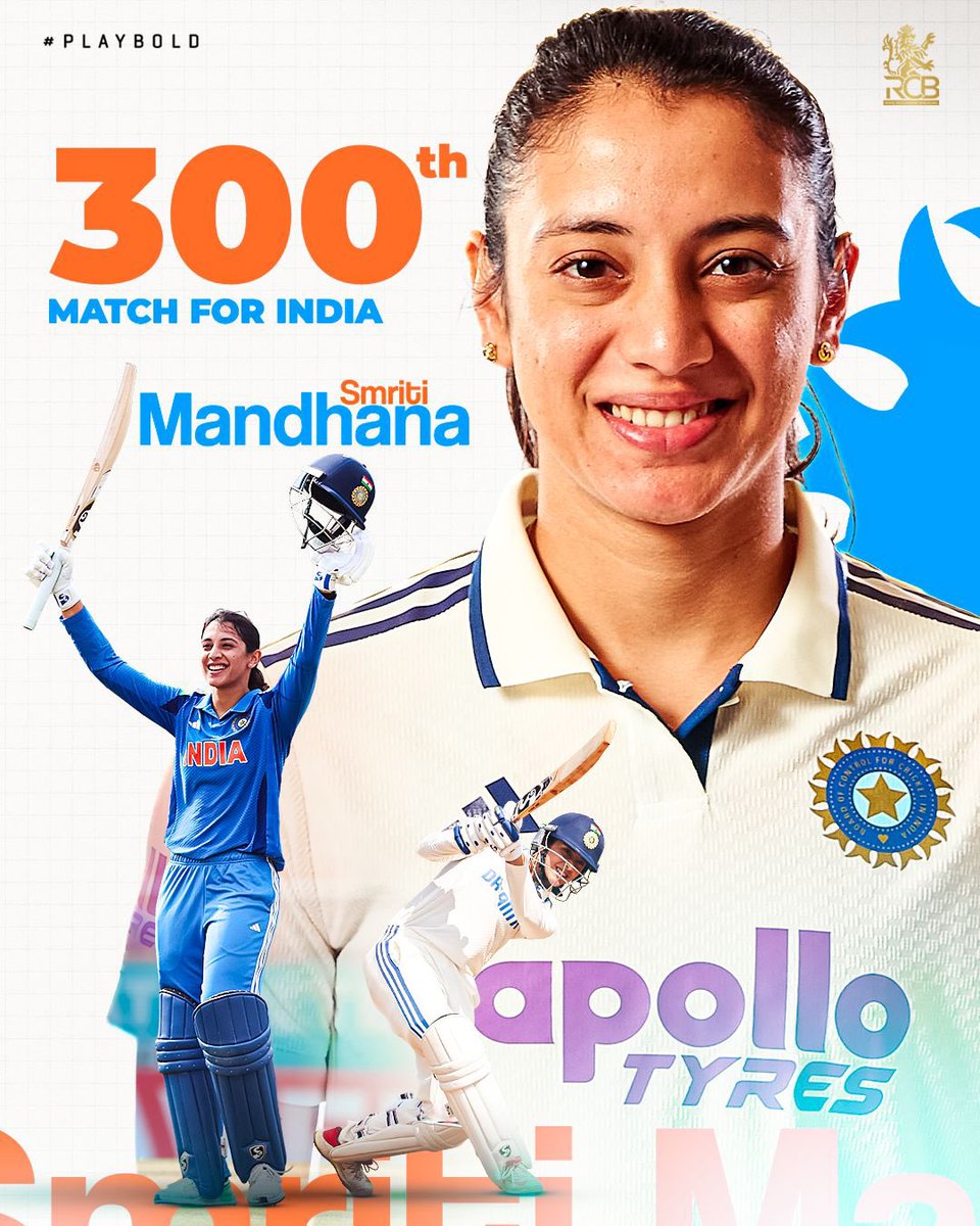 RCBTweets's tweet photo. 300 International Games of Class. ✨
300 International Games of Elegance. 🤌
300 International Games of #SM18. ™️

Congratulations on an incredible milestone, Smriti Mandhana. Here’s to many more trophies, runs, records, and milestones. 🫡🇮🇳

#PlayBold #ನಮ್ಮRCB https://t.co/Xed5f68Emh