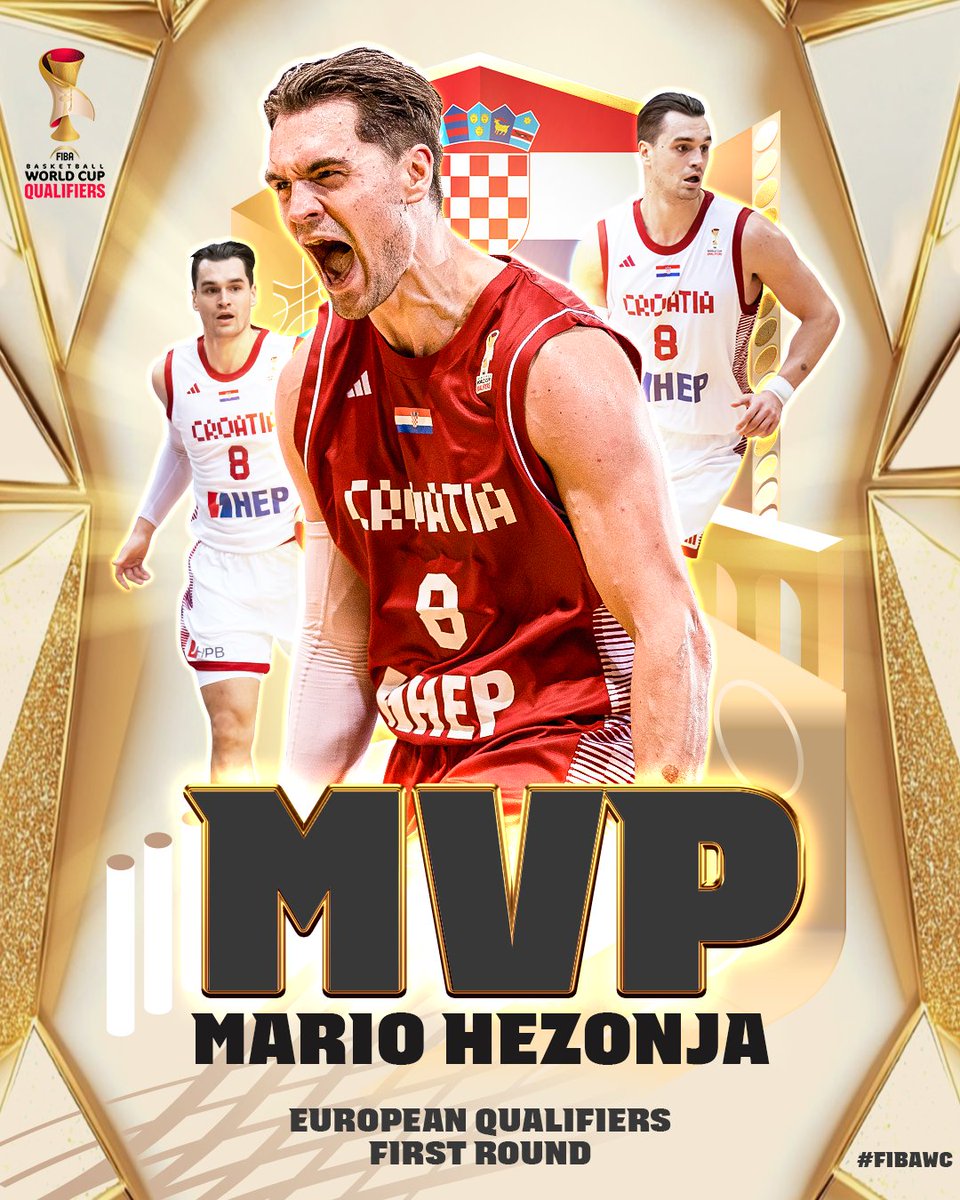 FIBAWC's tweet photo. 🎶 MVP, MVP, MVP! 🎶

Super Mario has been named the MVP of the #FIBAWC European Qualifiers First Round! 👑🇭🇷

🗞️ https://t.co/uTydFyRU6c https://t.co/hlEeNsFibh