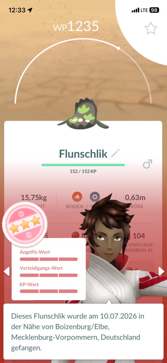 JacobVanselow's tweet photo. Der Fang des Tages! Das ist mein neuer Freund Flunschlik. 🙂 #pokemonGo #Flunschlik #FangdesTages https://t.co/YiVbZgM3JP