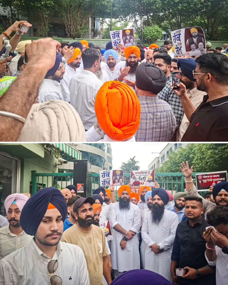 Akali_Dal_'s tweet photo. 👉ਅੱਜ ਯੂਥ ਅਕਾਲੀ ਦਲ ਅਤੇ SOI ਵੱਲੋਂ ਗੁਰਦੁਆਰਾ ਸ੍ਰੀ ਅੰਬ ਸਾਹਿਬ ਤੋਂ ਪੰਜਾਬ ਅਧੀਨ ਸੇਵਾਵਾਂ ਚੋਣ ਬੋਰਡ (PSSSB) ਦੇ ਦਫ਼ਤਰ ਤੱਕ ਗੁਰੂ ਦੋਖੀ ਭਗਵੰਤ ਮਾਨ ਸਰਕਾਰ ਖ਼ਿਲਾਫ਼ ਰੋਸ ਪ੍ਰਦਰਸ਼ਨ ਕੀਤਾ ਗਿਆ।

👉PSSSB ਐਕਸਾਈਜ਼ ਇੰਸਪੈਕਟਰ ਭਰਤੀ ਵਿੱਚ ਸਾਹਮਣੇ ਆਈਆਂ ਕਥਿਤ ਬੇਨਿਯਮੀਆਂ, ਖਾਮੀਆਂ ਅਤੇ ਪਾਰਦਰਸ਼ਤਾ ਦੀ ਘਾਟ ਨੇ ਗੁਰੂ ਦੋਖੀ ਭਗਵੰਤ ਮਾਨ ਨੇ ਪੰਜਾਬ ਦੇ ਨੌਜਵਾਨਾਂ ਦਾ ਭਰੋਸਾ ਤੋੜਿਆ ਹੈ। ਉਮੀਦਵਾਰਾਂ ਦੀਆਂ ਸ਼ਿਕਾਇਤਾਂ ਨੂੰ ਅਣਡਿੱਠਾ ਕਰਨਾ ਨੌਜਵਾਨਾਂ ਦੇ ਭਵਿੱਖ ਨਾਲ ਖਿਲਵਾੜ ਹੈ।

👉ਅਸੀਂ ਮੰਗ ਕਰਦੇ ਹਾਂ ਕਿ ਇਸ ਪੂਰੇ ਮਾਮਲੇ ਦੀ ਨਿਰਪੱਖ ਜਾਂਚ ਕਰਵਾ ਕੇ ਦੋਸ਼ੀਆਂ ਖ਼ਿਲਾਫ਼ ਸਖ਼ਤ ਕਾਰਵਾਈ ਕੀਤੀ ਜ��ਵੇ ਅਤੇ ਯੋਗਤਾ ਦੇ ਆਧਾਰ 'ਤੇ ਪਾਰਦਰਸ਼ੀ ਭਰਤੀ ਯਕੀਨੀ ਬਣਾਈ ਜਾਵੇ।

#PSSSBScam #YouthAkaliDal