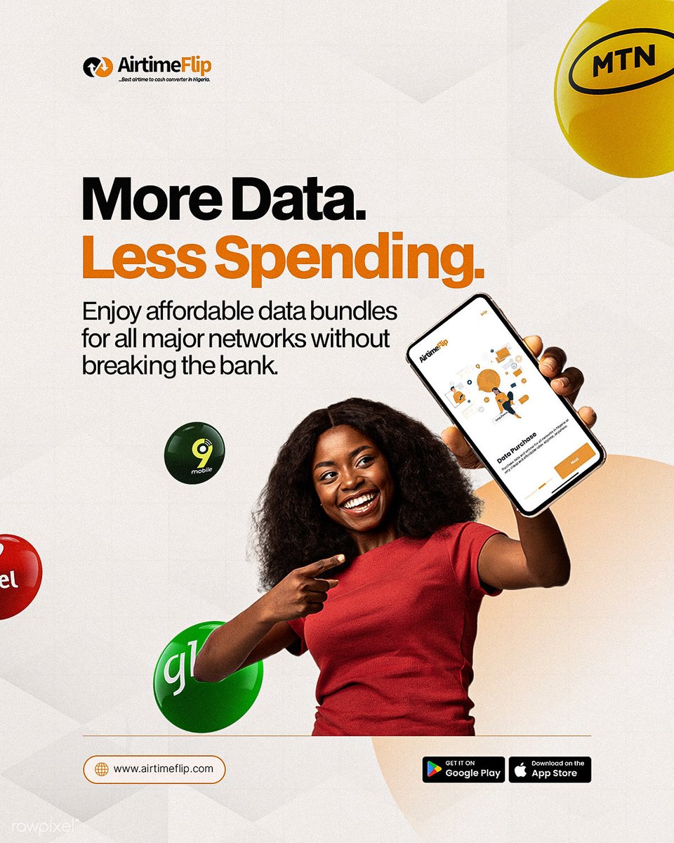 airtimeflip's tweet photo. Get more data without breaking the bank! 📱💸
Enjoy affordable bundles for all major networks with AirtimeFlip.
Download now and start saving!
#MoreDataLessSpending #AirtimeFlip #StayConnected https://t.co/Q6Qm92thRl