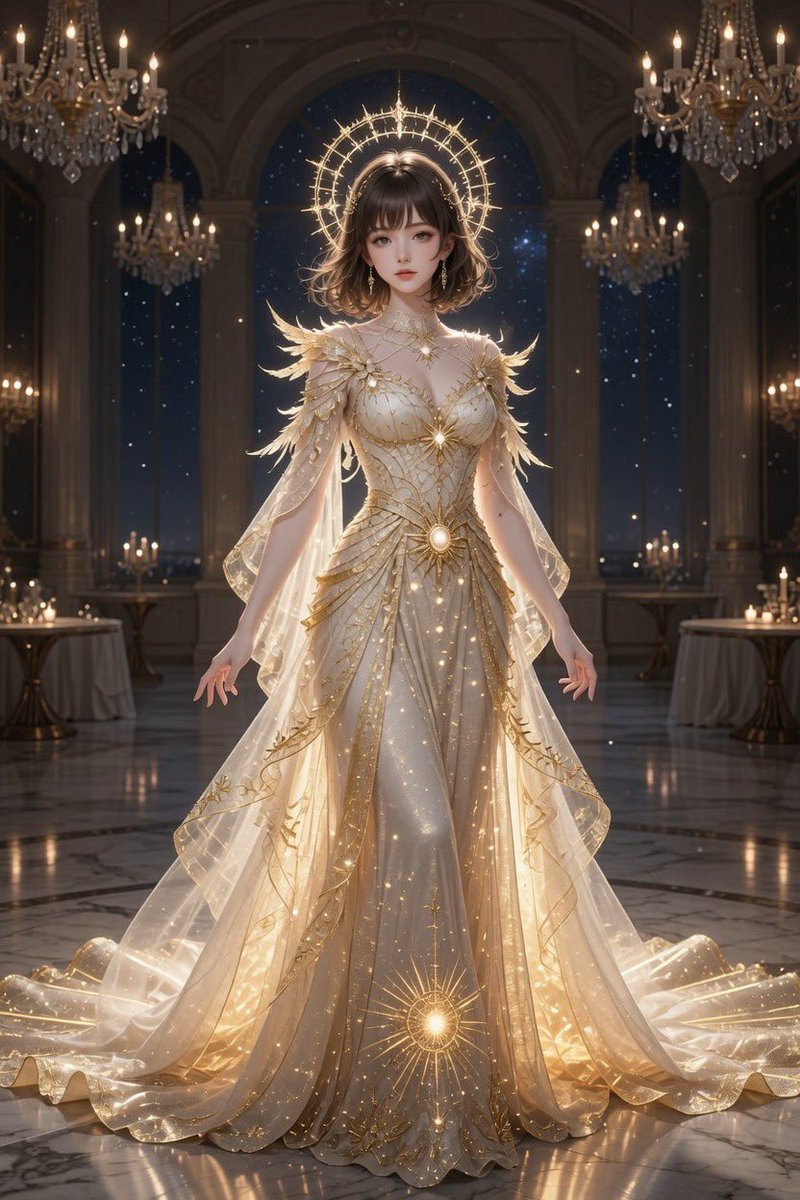 oteranosekai主催の第7回夜会1日目で参加者が太陽神ドレスをプロンプト試着