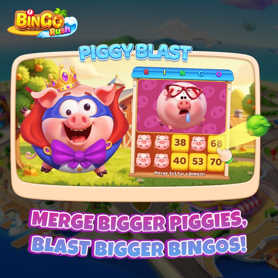 BingoRushGame's tweet photo. 💥The all-new Featured Room Piggy Blast is officially here! 🐷
It’s time to double the fun by merging piggies right on your Bingo cards! Bigger Piggies = Better Rewards!

Plus, secret cabbages may pop up to help you find even more piggies.🥬Can you score up to 6 Bingos per card? https://t.co/K2PtZfE6Ec
