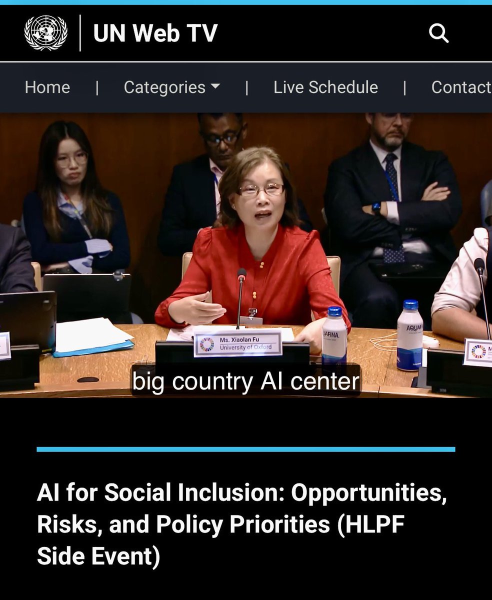 XiaolanF's tweet photo. At the @UN #HLPF event on #AI and inclusive societies, I made three points:
1️⃣ Strengthening AI governance is essential, but so is expanding AI access and use. Many developing countries still have AI adoption rates below 15%—and below 5% in many cases excluding China. Governance and inclusion must advance together.