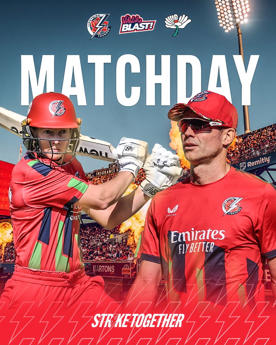 lancscricket's tweet photo. IT'S #WAROFTHEROSES MATCHDAY! ๐น๐คฉ
๐ Yorkshire
๐ @VitalityBlast Double Header
๐ @EmiratesOT
โฐ 15:00pm & 19:00pm start
๐๏ธ Get your tickets now - https://t.co/UWEuH5TUov
๐บ @SkyCricket & LIVE on https://t.co/cdkhq12qOs - Sign up now to watch
โก #StrikeTogether https://t.co/wwz4fmXXjM