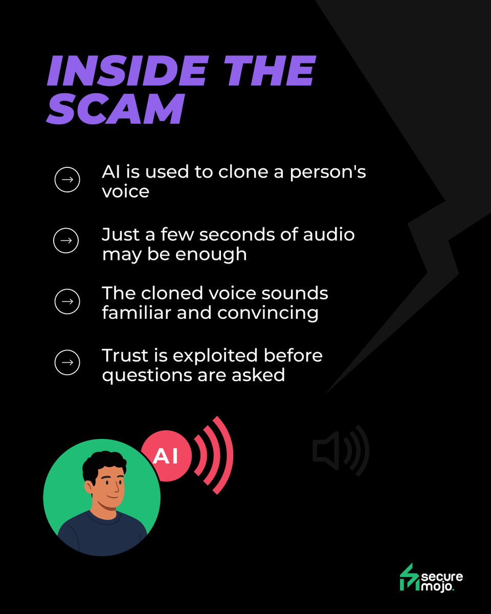 SecureMojo's tweet photo. AI can copy a voice in minutes. 👀
Don't let a familiar voice become an expensive mistake. 🔐
#SecureMojo #VoiceCloning #DeepfakeScam #AIScams #FounderSecurity #ExecutiveProtection #DigitalTrust #StartupSecurity https://t.co/IKEPyt5RFQ