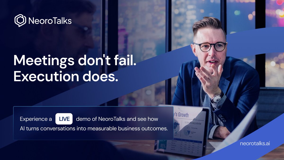 NeoroTalks's tweet photo. Execution fails after meetings not during them. 
@NeoroTalks turns conversations into accountable action with AI-powered meeting intelligence. 

#Neorotalks #Talksandtalks #EnterpriseAI #CollaborationAI #FutureOfWork https://t.co/rvDtUBh00g