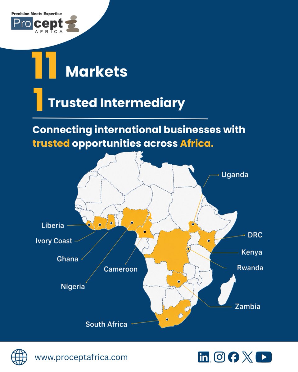 sparkberry3's tweet photo. Africa is full of opportunity. Entering the market doesn't have to be complicated.

Procept Africa helps organizations expand across 11 African markets through 
trusted local representation, strategic partnerships, and market entry support.

#AfricaBusiness #ProceptAfrica https://t.co/sBufvWtrJJ