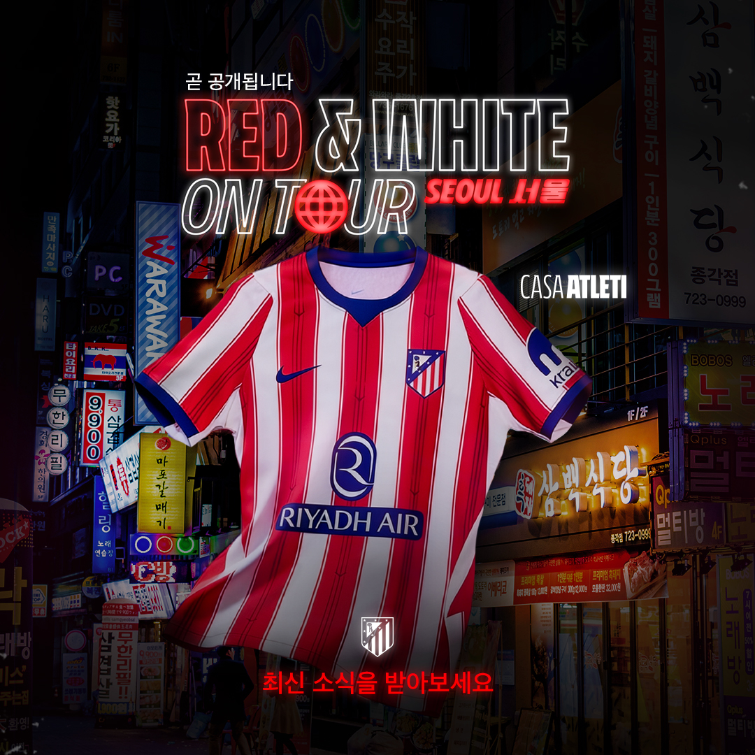 AtletiKR's tweet photo. Red &amp; White on Tour Seoul 🔴⚪
아틀레티코 마드리드가 곧 서울을 찾아옵니다!

아래 링크를 통해 지금 등록하고 서울에서 진행될 다양한 활동과 최신 소식을 가장 먼저 만나보세요 👇
https://t.co/sUoEOM4UVk https://t.co/1zKpfryrrz
