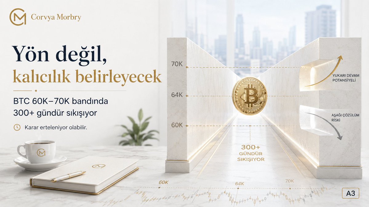 V_Lumenith's tweet photo. Bitcoin’in 60 - 70 bin bandında 300 günü aşkın süredir sıkışması, piyasanın yönsüzlüğünden çok karar ertelemesini anlatıyor olabilir.

 64 bin çevresi olumlu, ama asıl yön, bu bandın hangi tarafında kalıcılık kurulursa orada netleşir. https://t.co/3yQWs3slcA