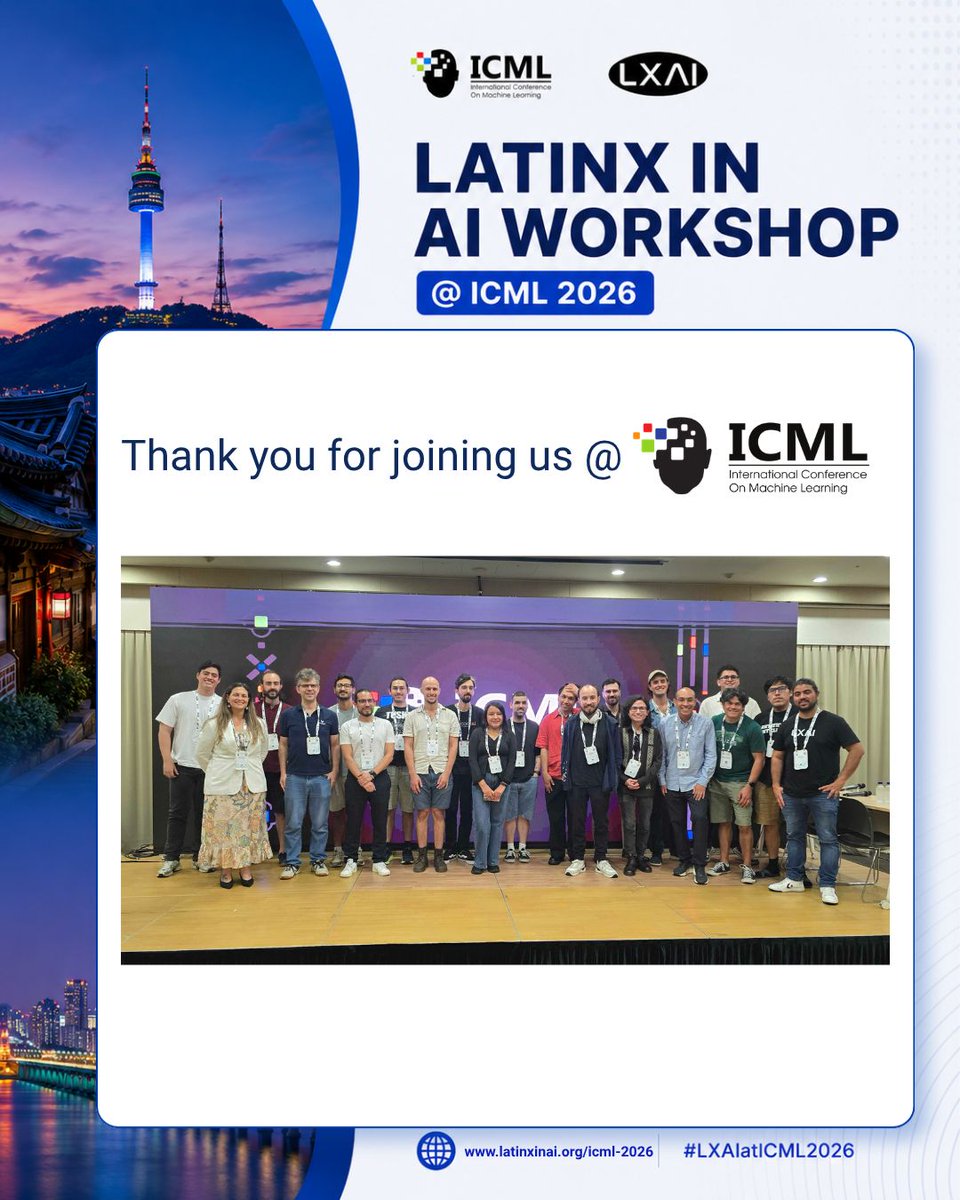 _LXAI's tweet photo. We want to take a moment to express our deepest gratitude to everyone who joined us, literally on the other side of the world! 🌍
We are grateful to all the researchers who traveled from across the globe, and specifically from LATAM, to represent our community at ICML in Seoul 🇰🇷 https://t.co/yzVubeYZNQ