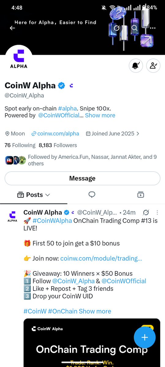 rahman5061's tweet photo. @CoinW_Alpha @CoinWOfficial Thank you so much @CoinW_Alpha 🙏

@Rafsanhaqq @Awrafchowdhury @Cryptoahan 

UID: 1758679

#CoinW #OnChain #Airdrop #Crypto #Solana #BNBChain #Base #Ethereum https://t.co/0TsfSJupIj