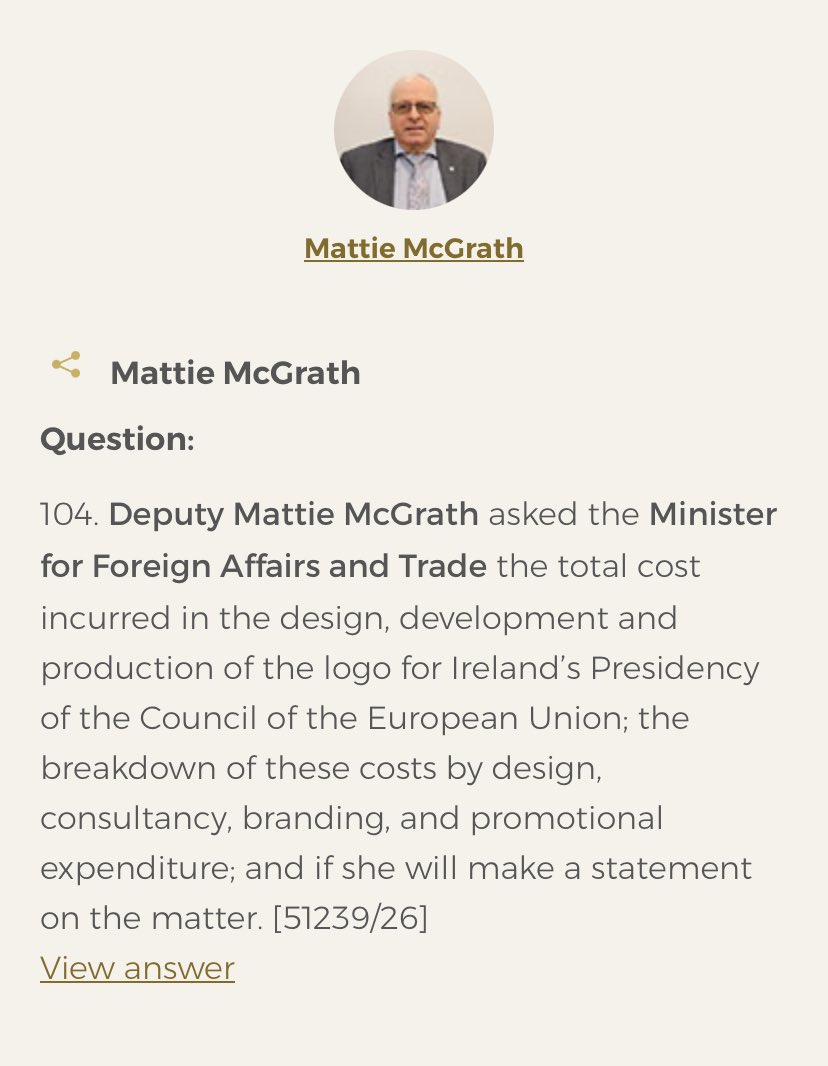 McNamaraMEP's tweet photo. "The total cost for the design, development and production of the visual identity is €36,757.33, inclusive of VAT"

https://t.co/EgaqnoIW8R https://t.co/u7SDrmqnIa