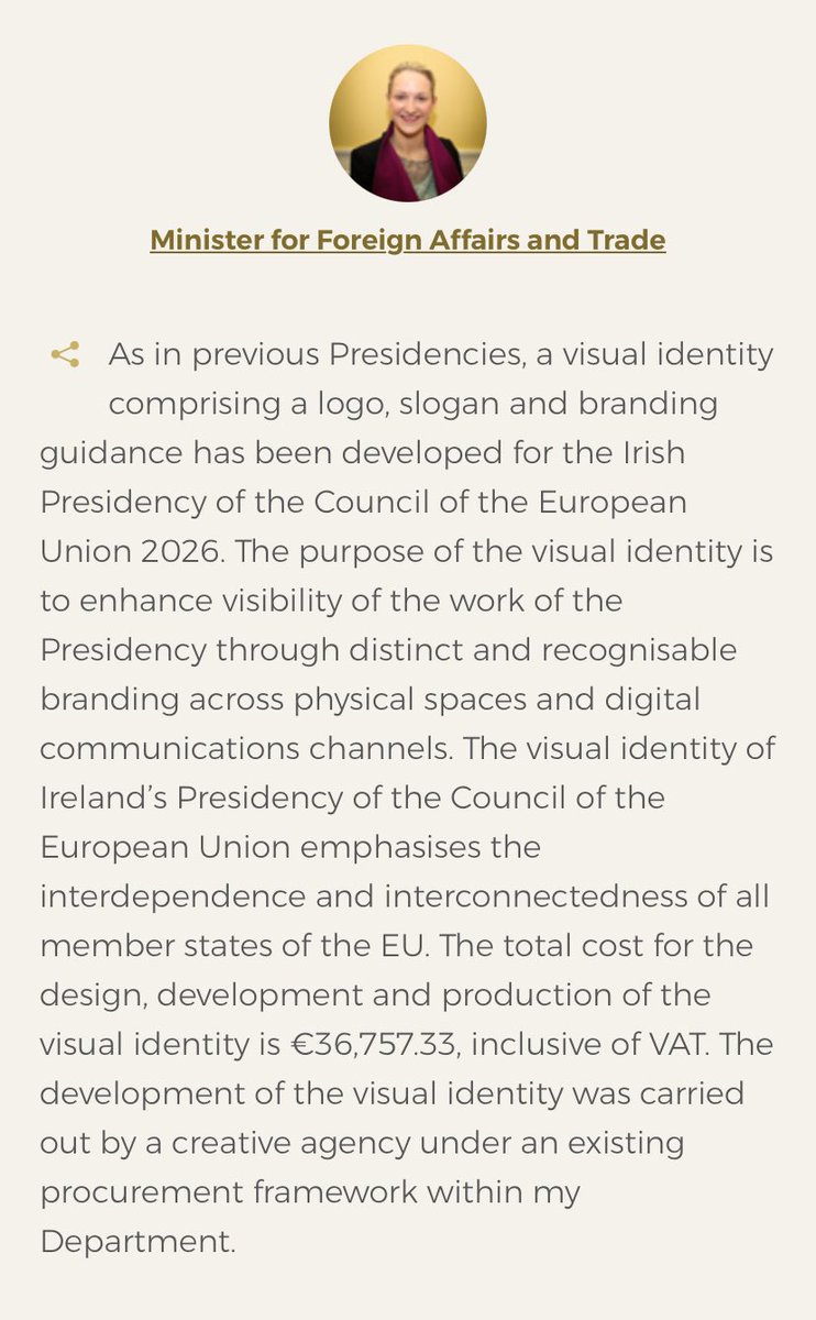 McNamaraMEP's tweet photo. "The total cost for the design, development and production of the visual identity is €36,757.33, inclusive of VAT"

https://t.co/EgaqnoIW8R https://t.co/u7SDrmqnIa