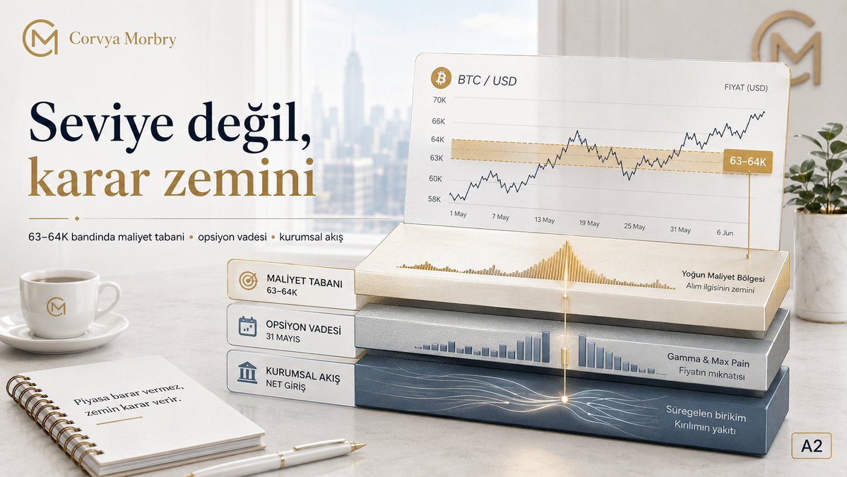 V_Lumenith's tweet photo. 63–64 bin bandı artık sadece teknik bir seviye değil. Maliyet tabanı, opsiyon vadesi ve kurumsal akış aynı bölgede çakışıyor. 

Böyle alanlarda kırılımı bazen mumlar değil, o seviyede kimlerin beklediği belirler. https://t.co/jO0LtlHMmZ
