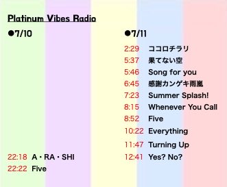 ta86148749's tweet photo. #嵐ラジオスケジュール 

🇺🇸NYの📻
Platinum Vibes Radio 
嵐曲オンエア情報🤗
(7/10〜7/11)

本日22時〜のスケジュールです
( ⸝⸝•ᴗ•⸝⸝ )੭

NYから届く嵐の音楽に耳を傾けて…♪

#嵐 #ARASHI @arashi5official https://t.co/tIQyRurkm1