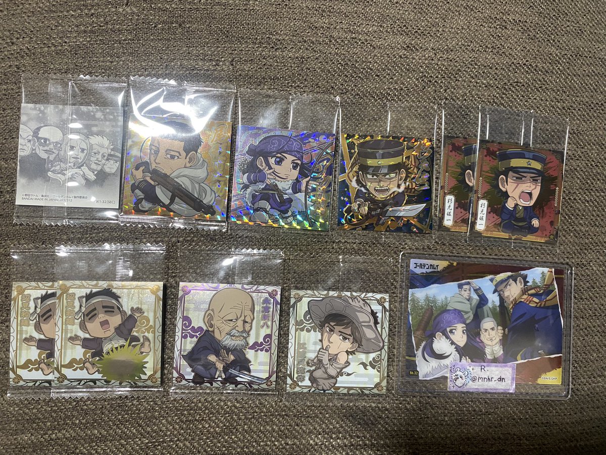mnhr__dn's tweet photo. 【交換】ゴールデンカムイ ゴカム 金カム にふぉるめーしょん ウエハース

譲：画像1・2 （ シクレ含む ）
求：画像 3 （ 房太郎♾：他各1 ）

✽ SR以上は比率違い希望
✽ 郵送のみ対応

検索からでもお気軽にお声がけください◎ https://t.co/uxsXzVyGh5