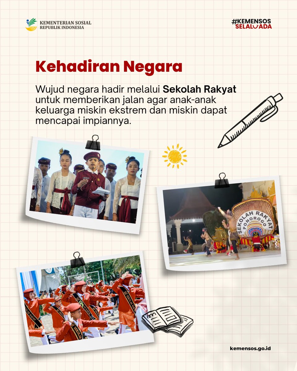KemensosRI's tweet photo. Kenapa harus ada Sekolah Rakyat?

Karena masih banyak anak dari keluarga rentan yang belum mendapatkan pendidikan yang layak, dan transmisi kemiskinan antargenerasi masih terus terjadi. https://t.co/N5Y3JfB5e6