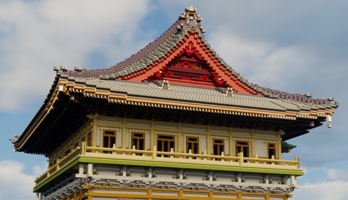 Kamamoto2000's tweet photo. 「奉建本堂一宇」
真宗大谷派〜東本願寺関東別院〜本堂
立地：中国大連に現存
昭和六年起工〜八年落慶
マイクラでは只今建設中...

#マイクラ #Minecraft #マイクラ建築 https://t.co/n8vvG676u5