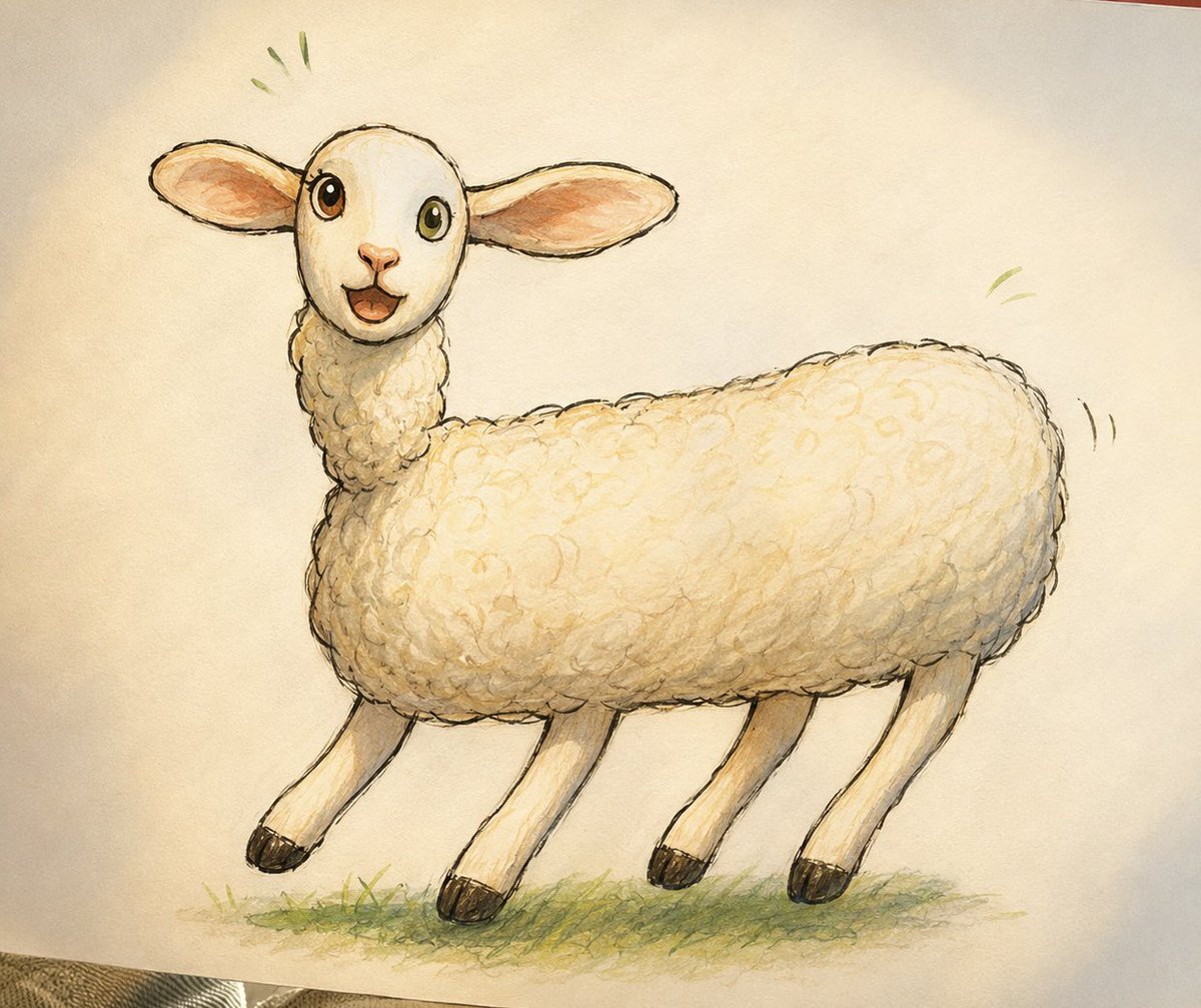 NOBU_K_'s tweet photo. 【解答です】
我が家の画伯が描いたコレはAIチャッピーが清書したとおり、「ヒツジ」でしたw
アルパカじゃないおw
ちなみに俺は父親やらせてもらってますが、カスリもしませんでしたw https://t.co/VjcIZz1ob8