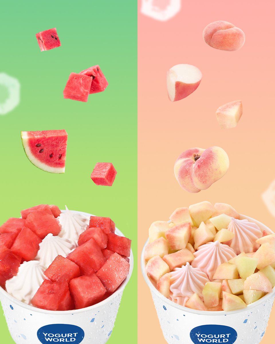 yogurtworld_kr's tweet photo. 💥여름 생과일 끝판왕 대결💥
여름 최강 조합 등장!☀️

🍉 아삭달콤 생수박이 가득 담긴 수박폭탄!
🍑 향긋달콤 생복숭아가 가득 담긴 복숭아폭탄!

올여름, 생과일은 요월 시그니처 폭탄시리즈로 즐기자!🍦✨

RT+팔로우=요거트월드 모바일 상품권 2만원(3명) 7/16 (7/17발표) https://t.co/F6nrA1l1AA