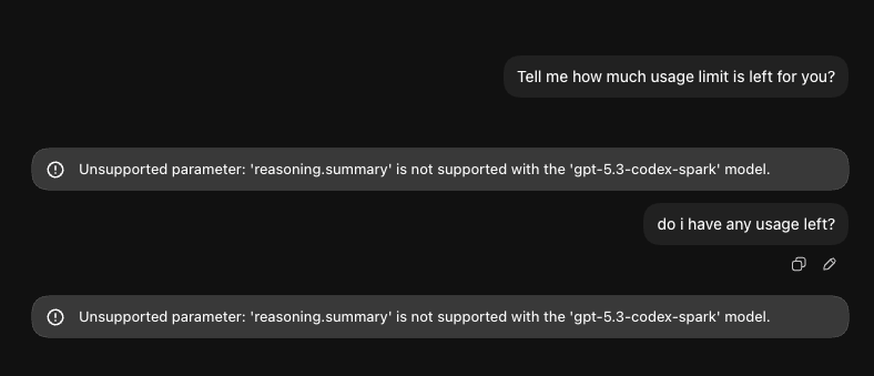 0x3_dev's tweet photo. Am I the only person left who still likes working with GPT 5.3 Codex Spark? Everyone forgot about it, I guess. https://t.co/E385rOPzQj