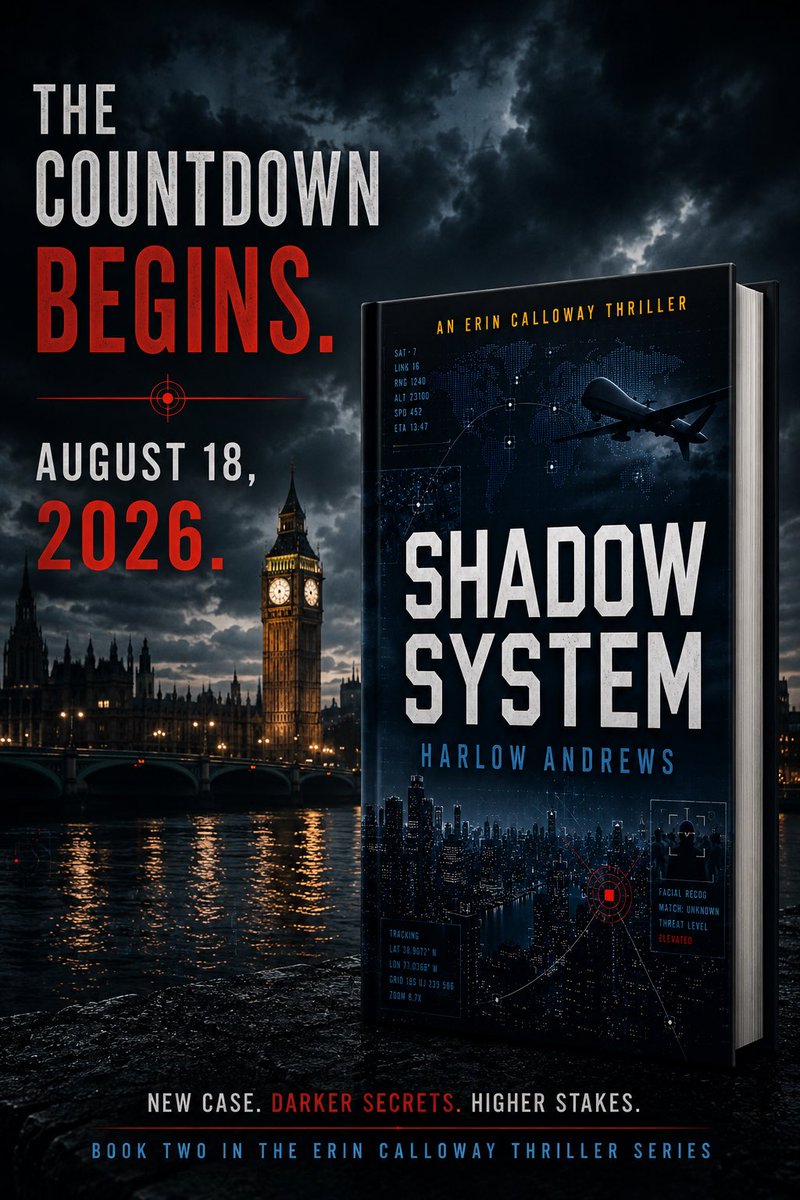 AndrewsHarlow's tweet photo. The countdown is on. Erin Calloway returns in Shadow System on Aug. 18, 2026. #ThrillerBooks #ComingSoon https://t.co/ARtBnvLGAl